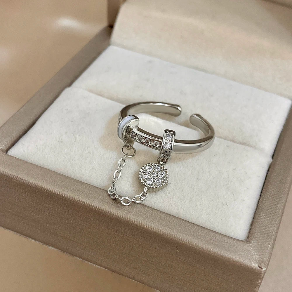 DODOHAO Creative Pendant Design Open Ring for Women Golden Silvery Waterproof Adjustable Ring Personalized Lady Jewelry Gift