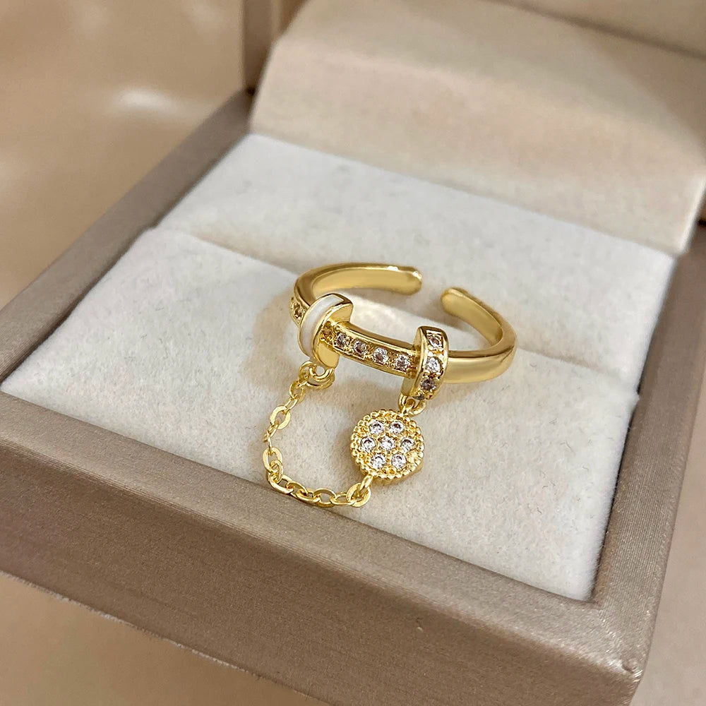 DODOHAO Creative Pendant Design Open Ring for Women Golden Silvery Waterproof Adjustable Ring Personalized Lady Jewelry Gift