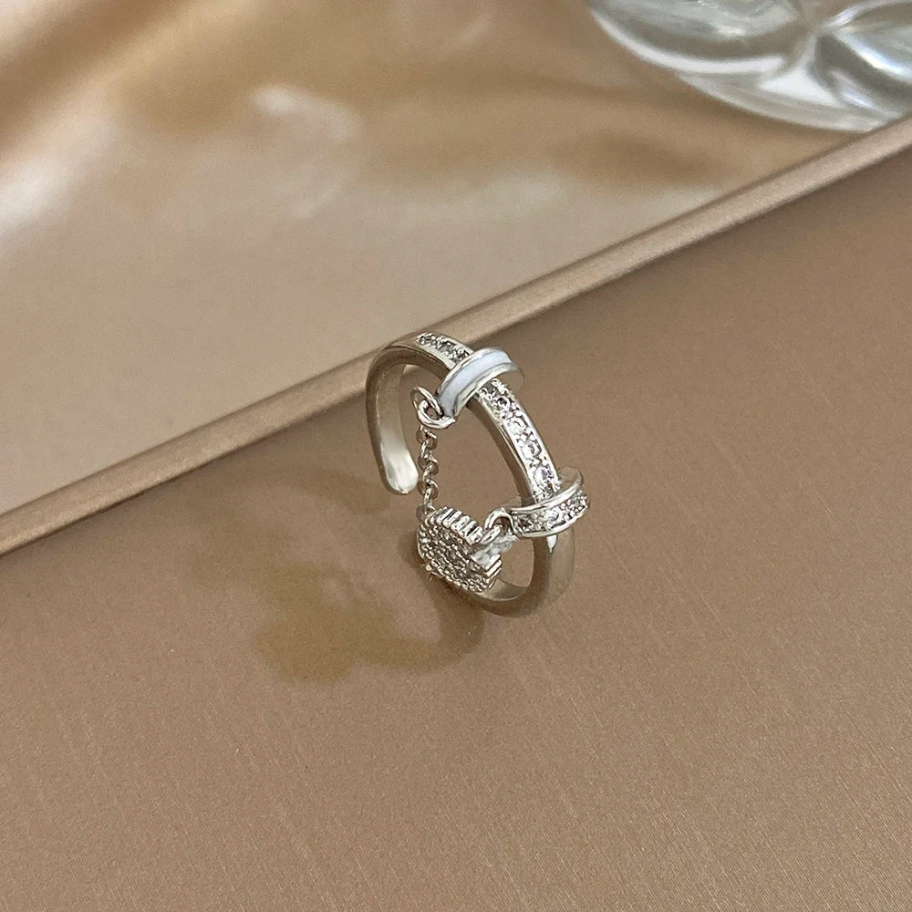 DODOHAO Creative Pendant Design Open Ring for Women Golden Silvery Waterproof Adjustable Ring Personalized Lady Jewelry Gift