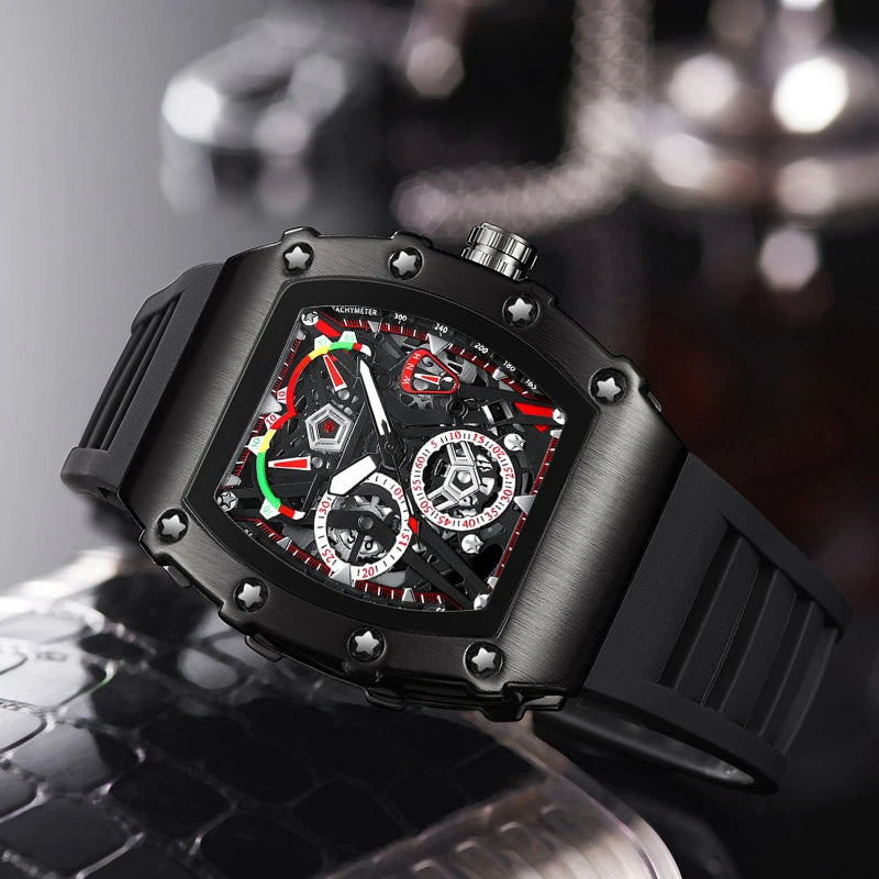 UTHAI Men's Watch Fashion Sports Waterproof Luminous Wine Barrel shaped Silicone Strap Quartz Watch watches for man
