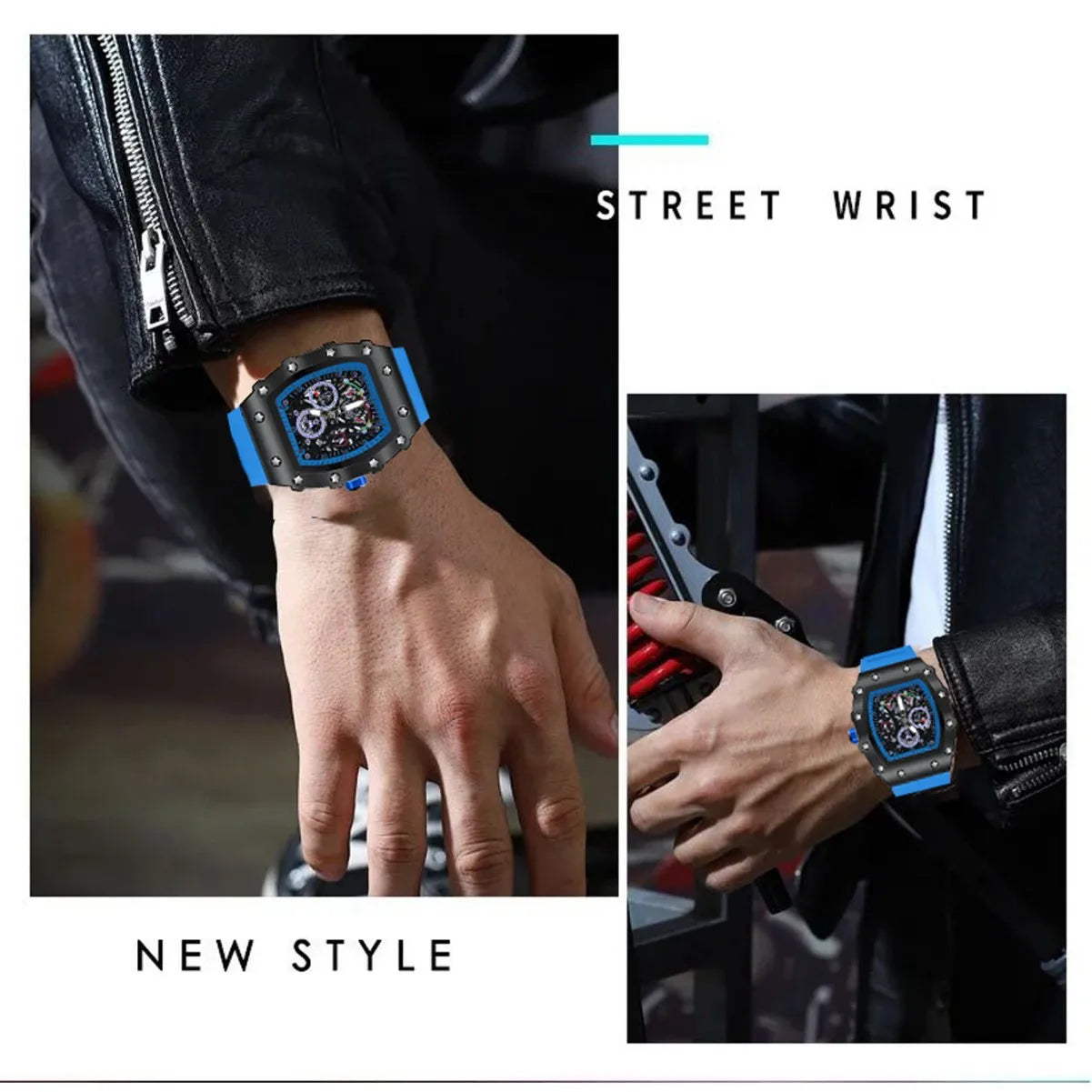 Tonneau Decorative Fake Dial Quartz Watches Men Top Luminous Rubber Strap Male Watches Men AAA Sport Watch Waterproof Relogio
