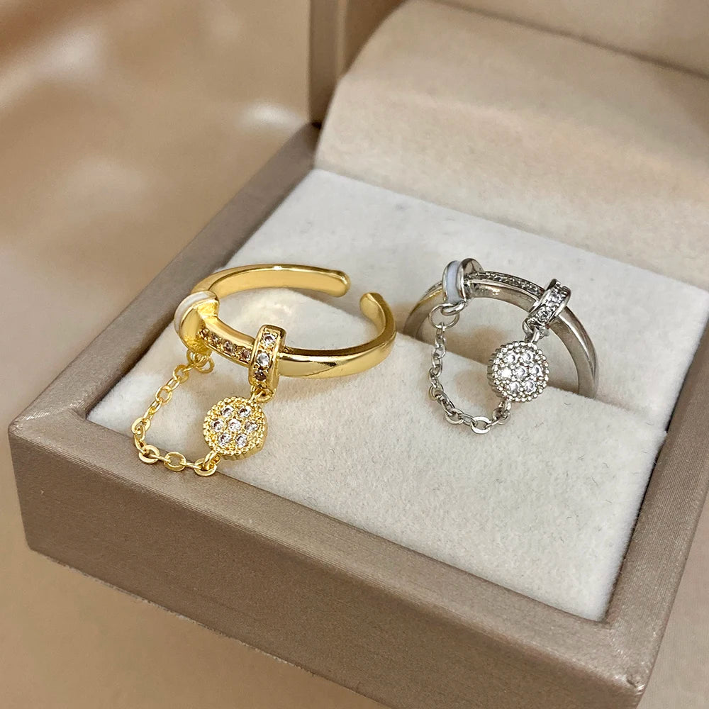 DODOHAO Creative Pendant Design Open Ring for Women Golden Silvery Waterproof Adjustable Ring Personalized Lady Jewelry Gift