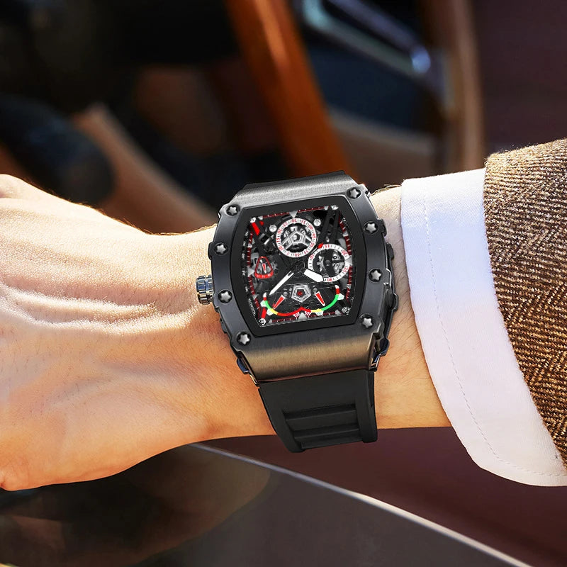 UTHAI Men's Watch Fashion Sports Waterproof Luminous Wine Barrel shaped Silicone Strap Quartz Watch watches for man