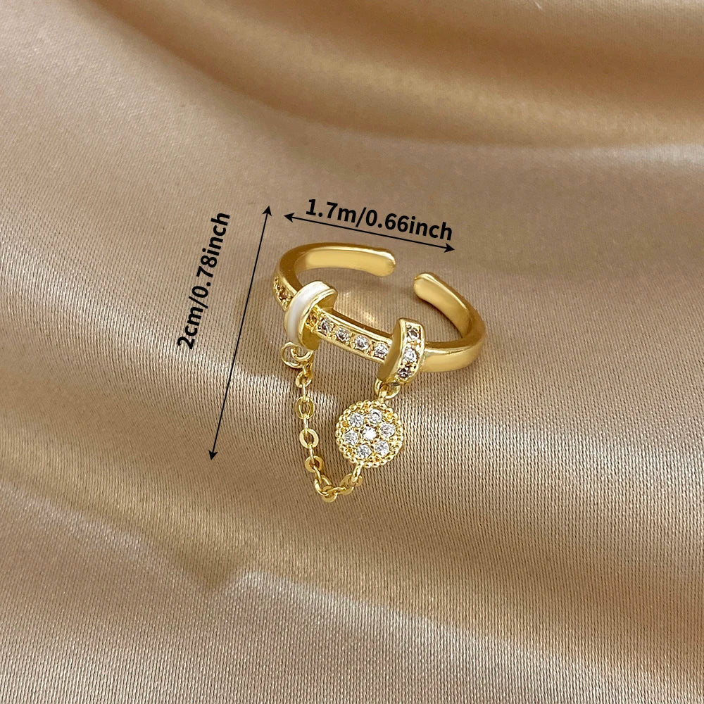 DODOHAO Creative Pendant Design Open Ring for Women Golden Silvery Waterproof Adjustable Ring Personalized Lady Jewelry Gift
