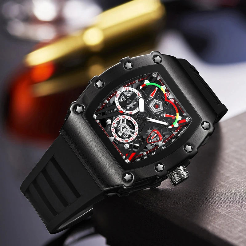 UTHAI Men's Watch Fashion Sports Waterproof Luminous Wine Barrel shaped Silicone Strap Quartz Watch watches for man